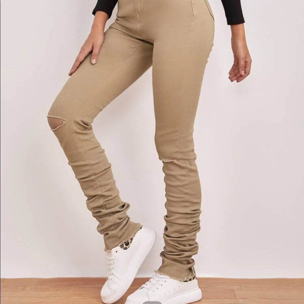 Shein Stone Wash Ripped Ruched Skinny Jeans